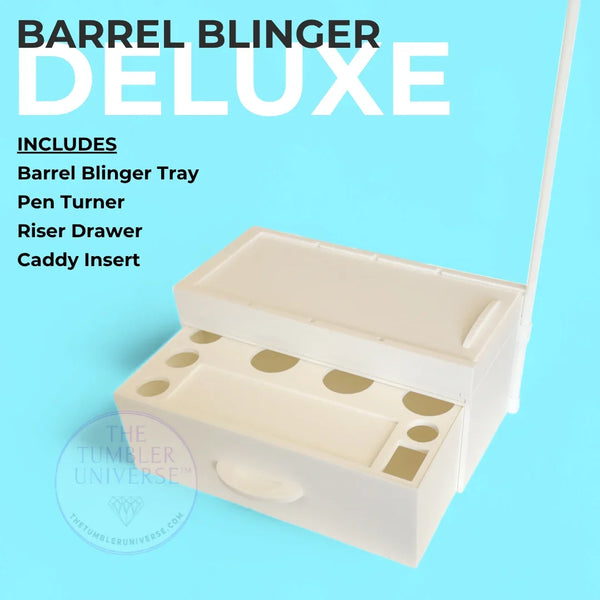Barrel Blinger Deluxe kit with tray, pen turner, riser drawer, and caddy insert for rhinestone crafting