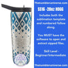 Rhinestone tumbler with blue and silver geometric design, SS16-20oz HOGG template for sublimation crafting.