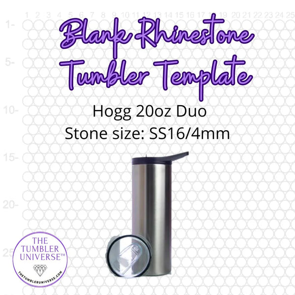Blank rhinestone tumbler template for Hogg 20oz Duo, SS16/4mm stone size, grid guide included