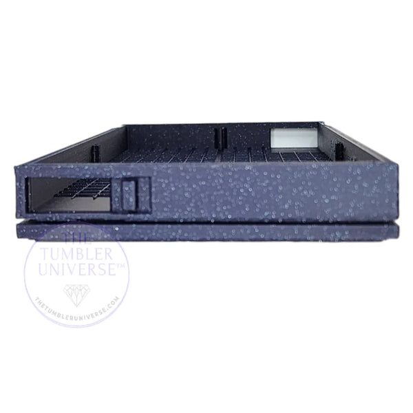 Glittery navy blue rhinestone tumbler flipper tray with grid design for crafting