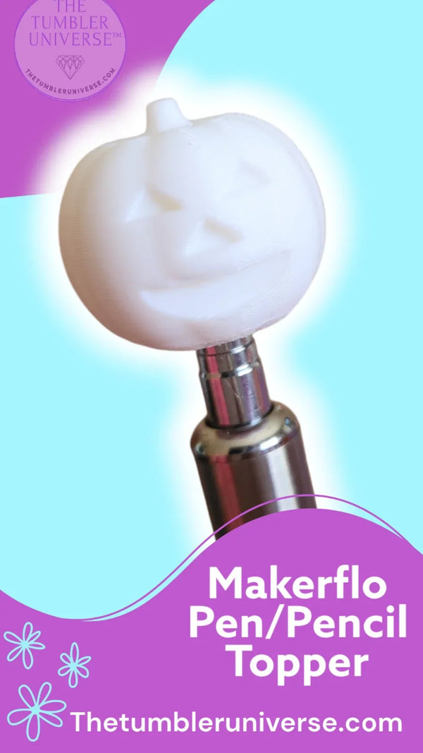White pumpkin-shaped Makerflo pen topper for crafting, perfect for rhinestone tumbler projects and DIY decor.