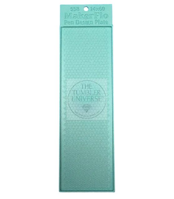 MakerFlo Pen Design Plate for rhinestone tumbler crafting, featuring The Tumbler Universe logo and grid pattern