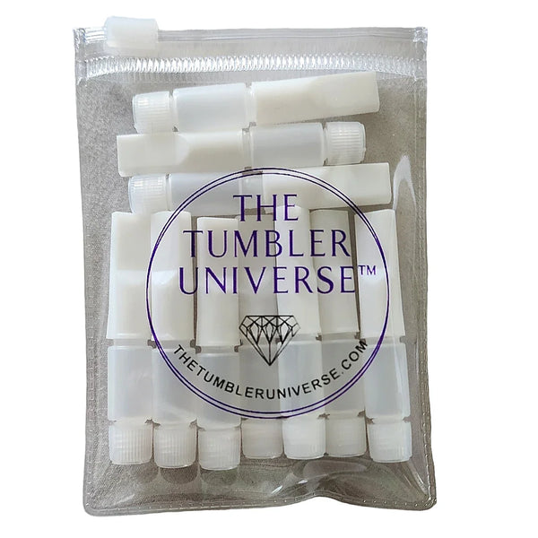 White rhinestone tumbler tools in clear packaging with The Tumbler Universe logo