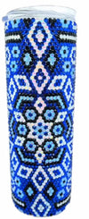 Blue and black rhinestone tumbler with geometric pattern, perfect for bling crafting projects