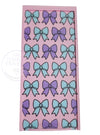 Pink rhinestone tumbler template with blue and purple bow patterns for crafting