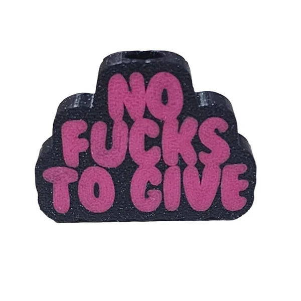Black glitter tumbler accessory with pink 'NO FUCKS TO GIVE' text, ideal for crafting and bling projects.