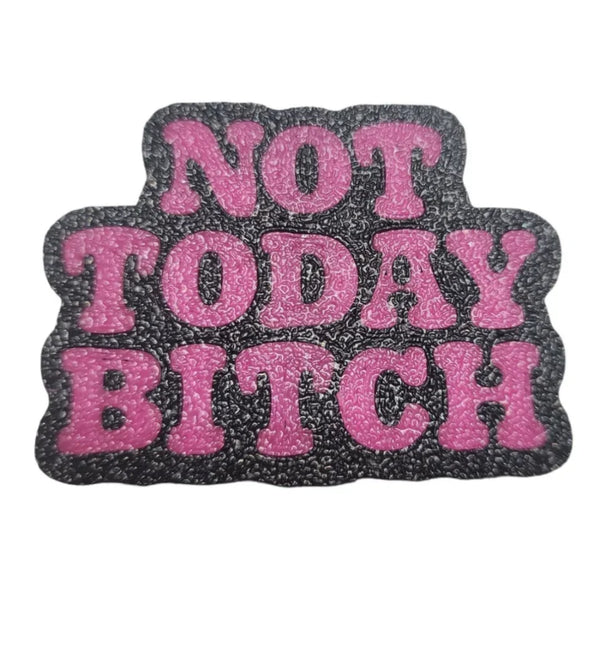 Pink rhinestone 'NOT TODAY BITCH' tumbler design on black textured background