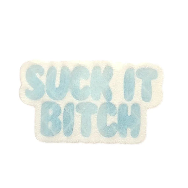 Blue glitter text decal reading 'SUCK IT BITCH' for tumbler customization and rhinestone crafting projects