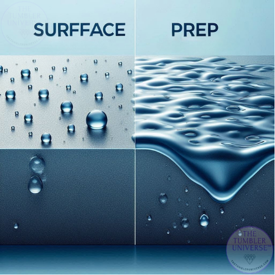 Surface prep with water droplets and ripples for crafting tools